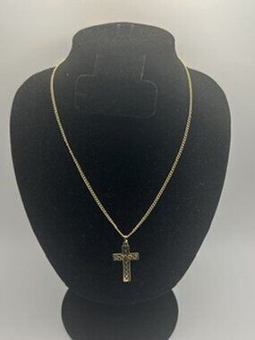 Vintage Cross Pendant Real Gold Chain Plated Stainless Steel Unisex Polished